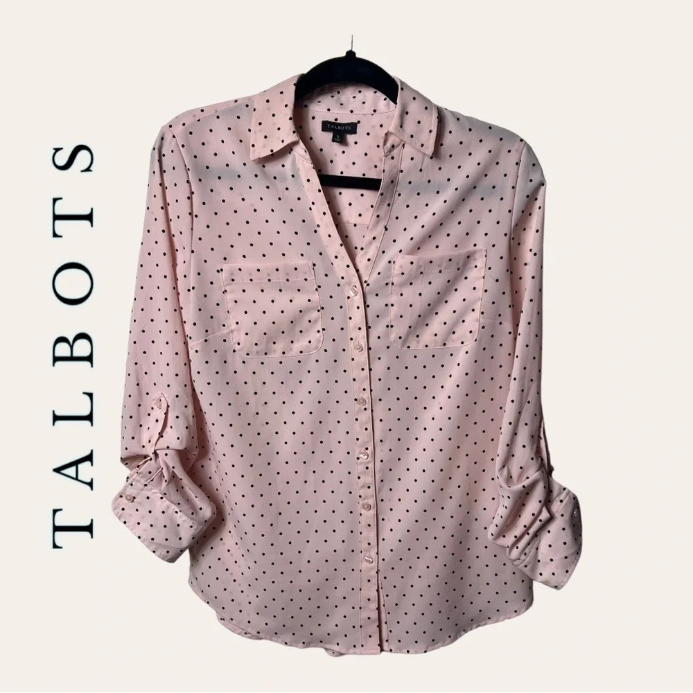 1130. Talbots BUTTON UP TOP POLKA DOTS PATTERN PI… - image 1